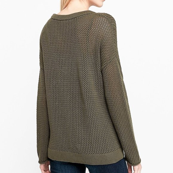 Olive Green 100% Cotton Cable-Knit Open-Stitch High Quality Tunic Sweater - Picture 2 of 16